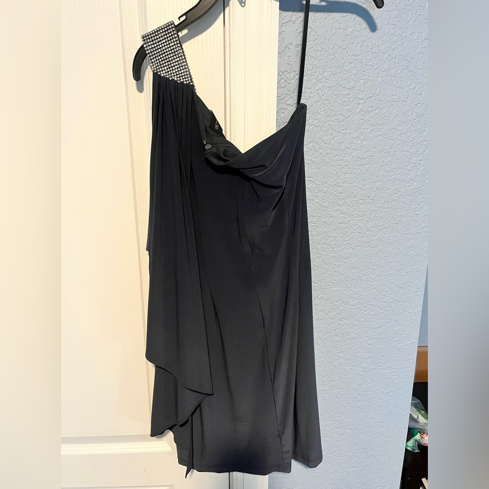 Elegant Bluish/ gray with silver rhinestones one shoulder elegant evening gown